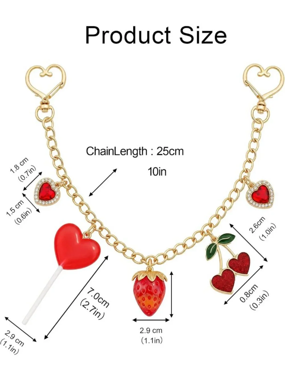 Charming Handbag Accessory: Strawberry Lollipop Heart Keychain with Metal Chain
